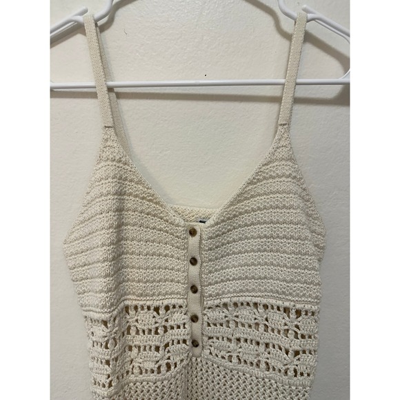 Aerie Crochet Mini Dress Button Front Sleeveless Cream Medium Festival - Picture 3 of 11